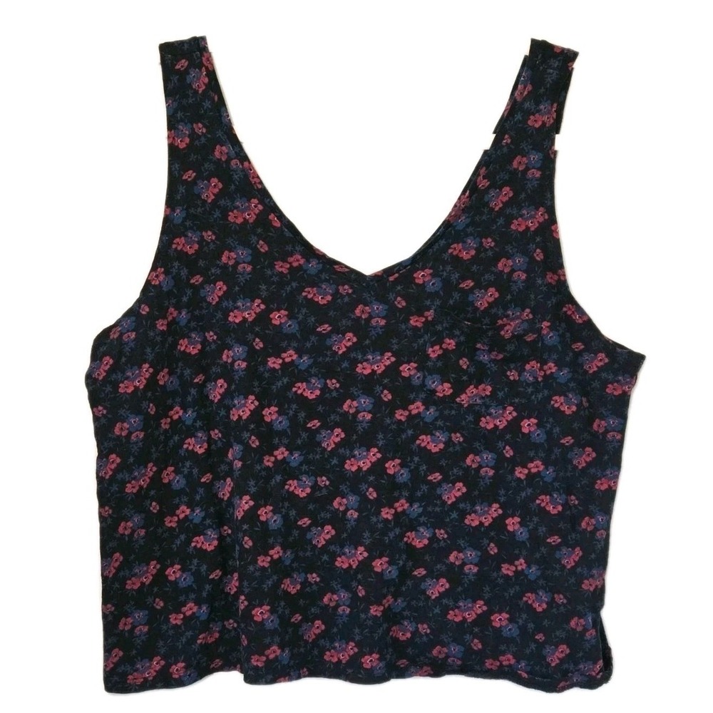 VANS Women's XL Cropped Tank Top Black Floral Sleeveless Shirt Y2K 90s Skater